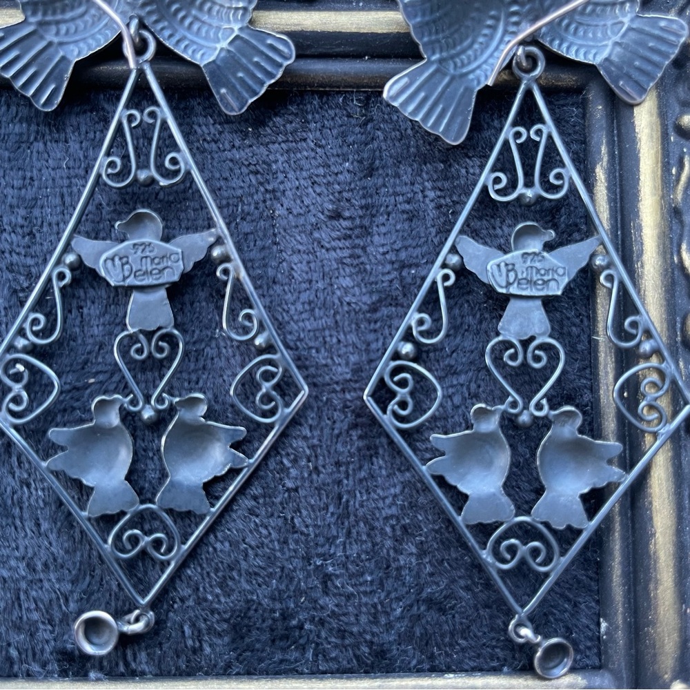 Mexican Sterling Silver Filigree Bird Earrings 925 - Picture 4 of 7